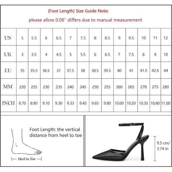 Women Black Mesh Pumps Stiletto Wedding Dress Closed Toe Ankle Strap Heel Shoes - Picture 7 of 7